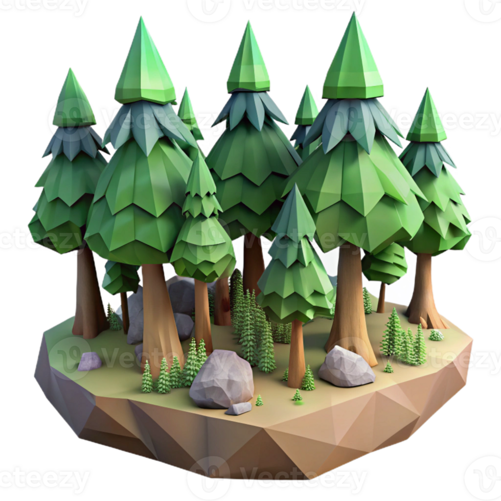 stunning traditional Low Poly Vr Forest with Tall Trees Transparent Background detailed png