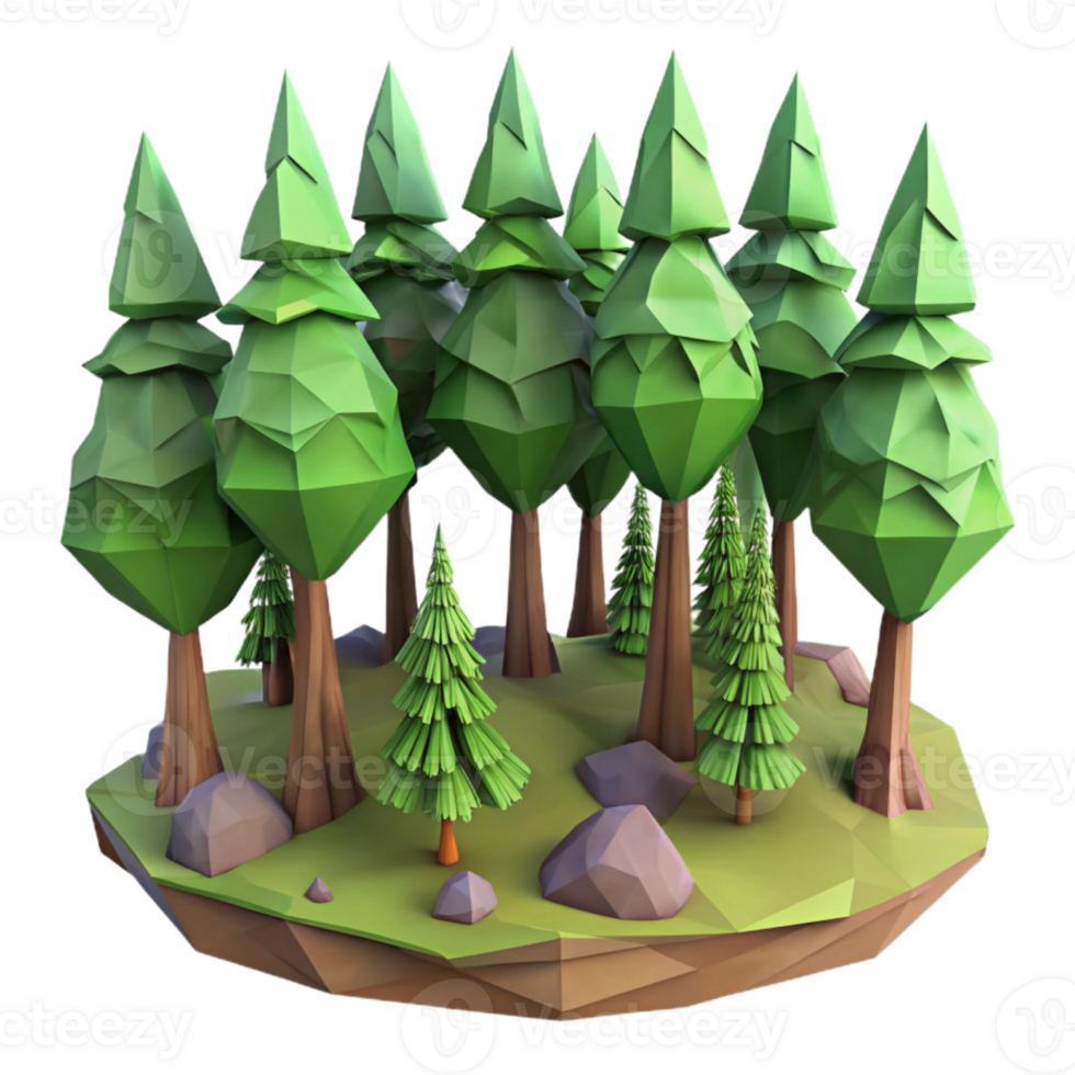 wonderful creative Low Poly Vr Forest with Tall Trees Transparent Background professional png
