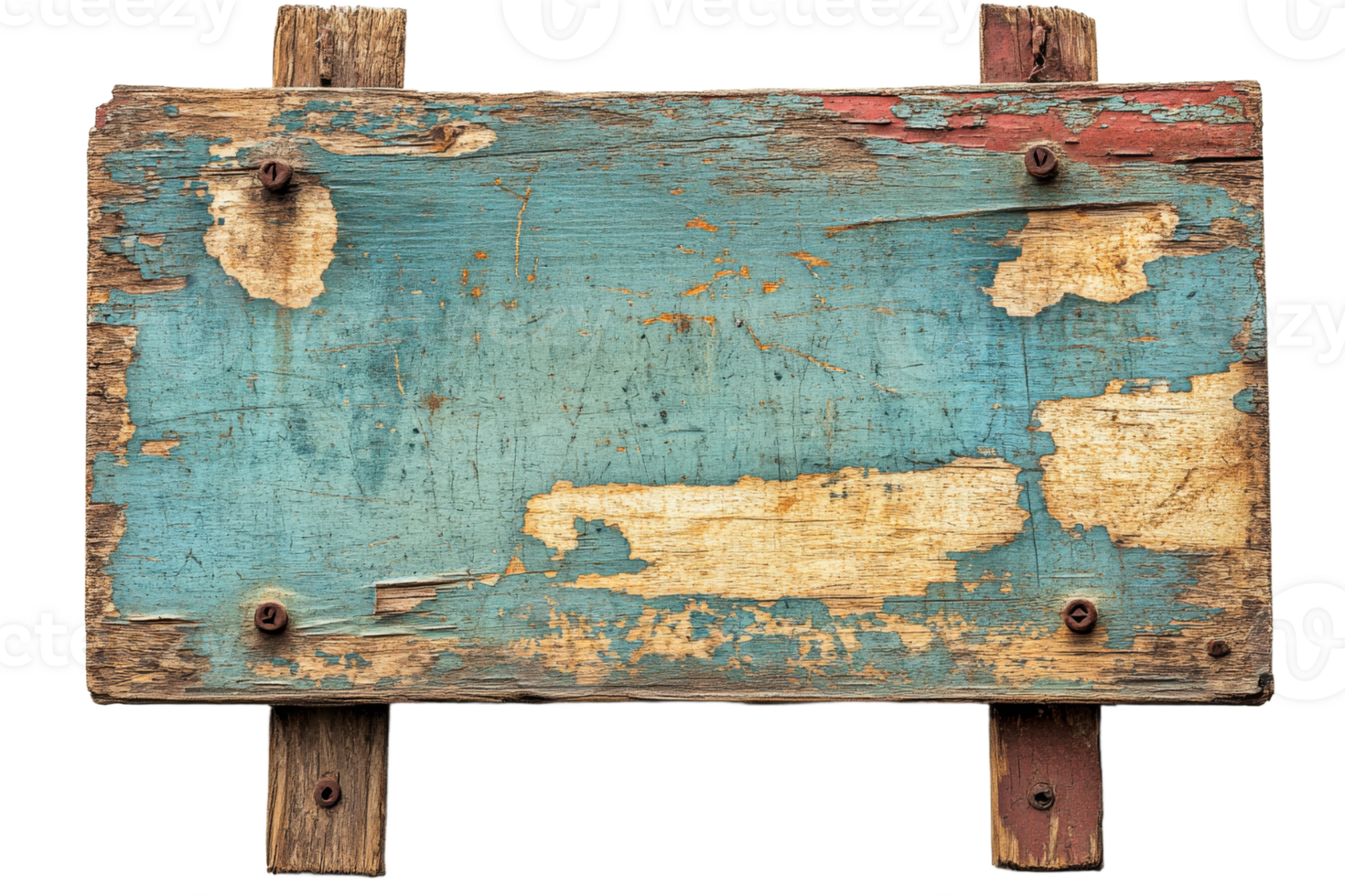 Weathered wooden sign with blue paint and rust png