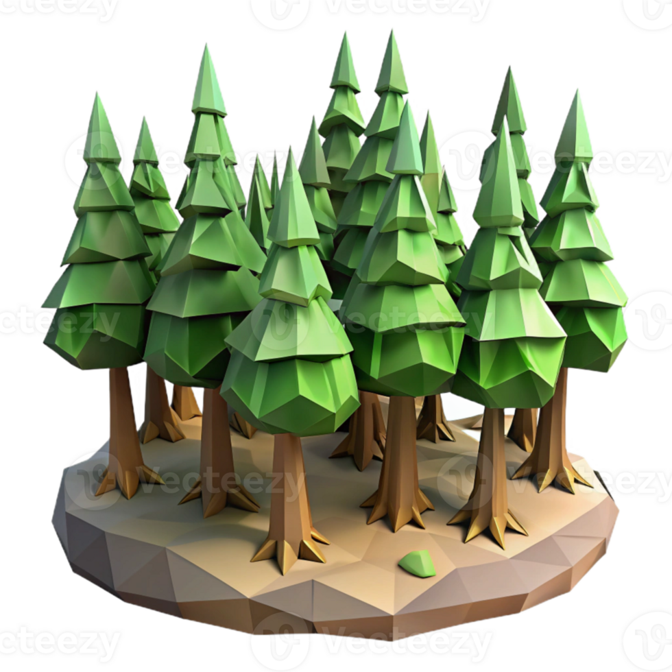 serene modern Low Poly Vr Forest with Tall Trees Transparent Background original png
