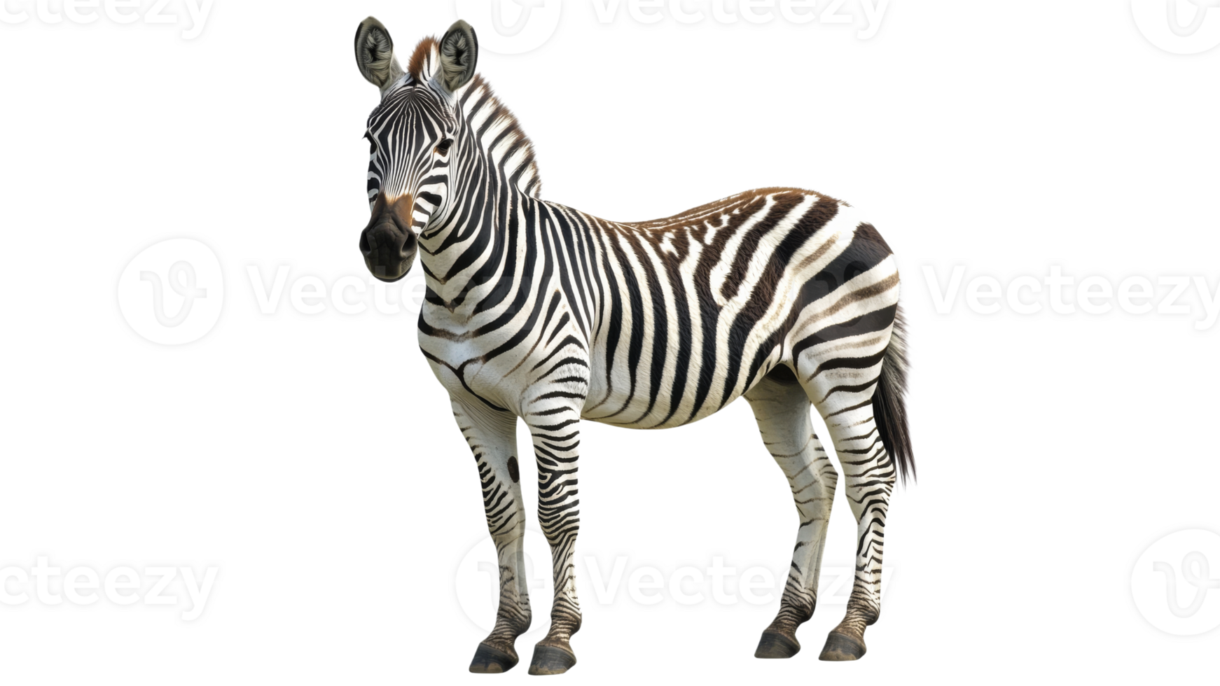 Striking zebra stands proudly on white background png