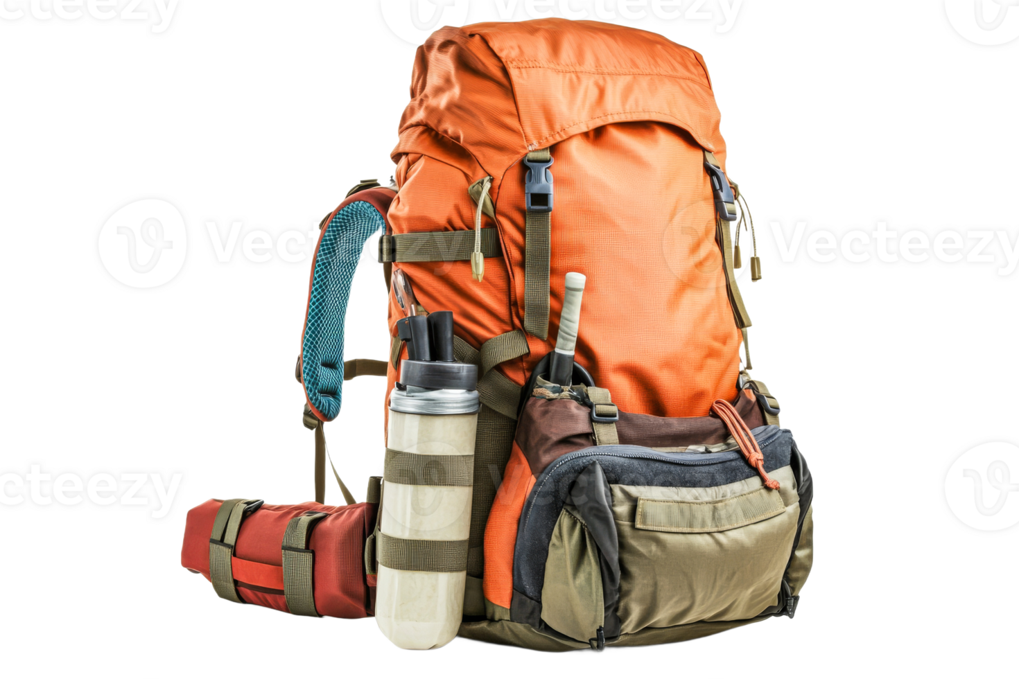 High capacity hiking backpack with multiple compartments png