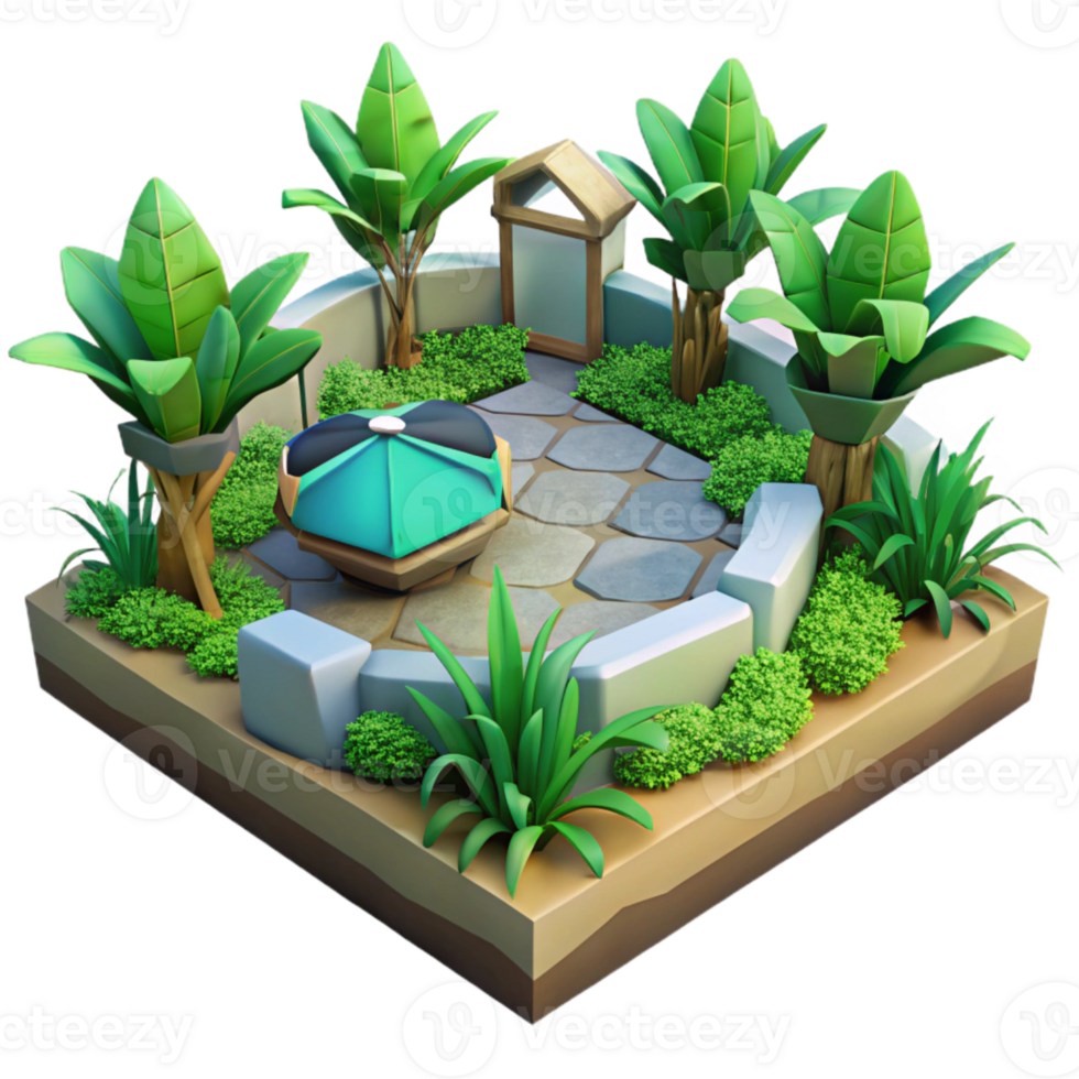 elegant modern Low Poly Vr Garden with Green Plants Transparent Background high resolution png