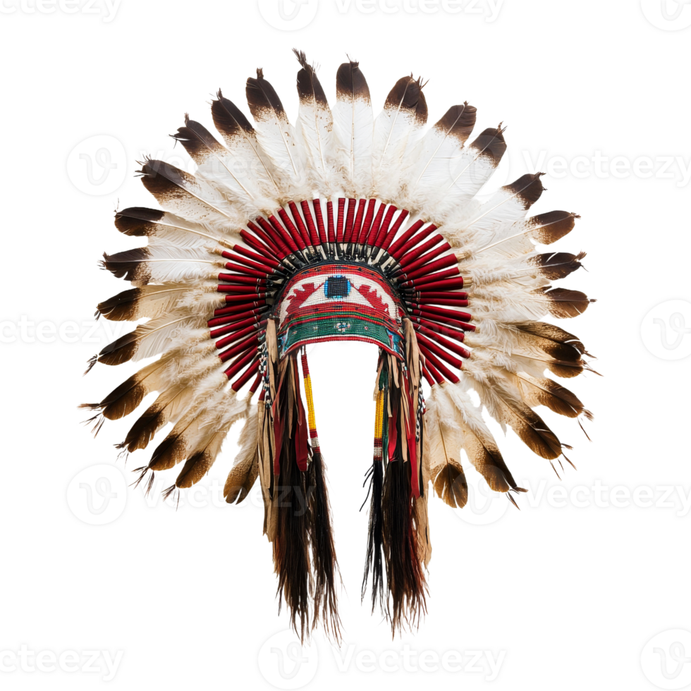 Native American headdress with feathers and beads png