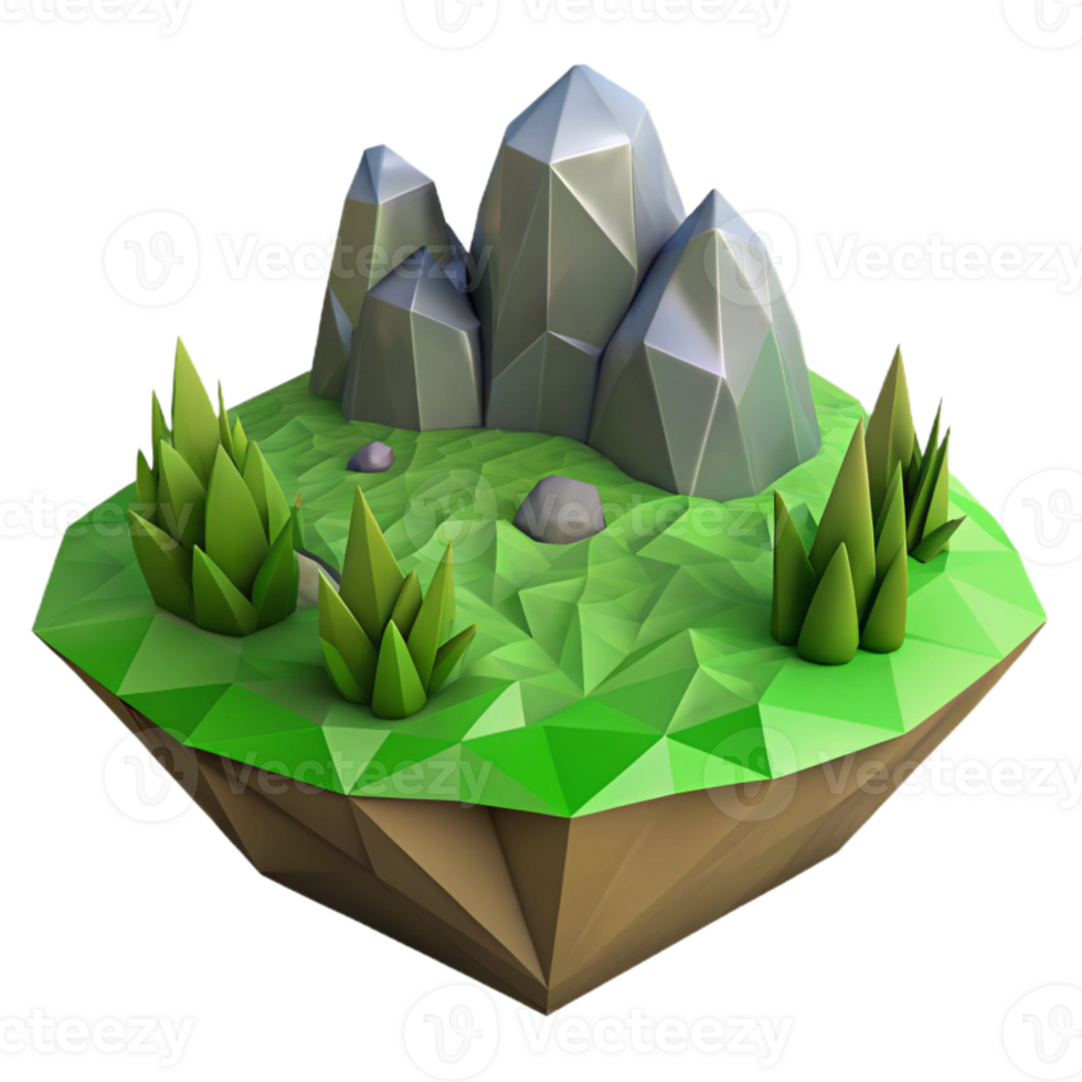 beautiful vintage Low Poly Vr Landscape Isolated on Transparent Background detailed png