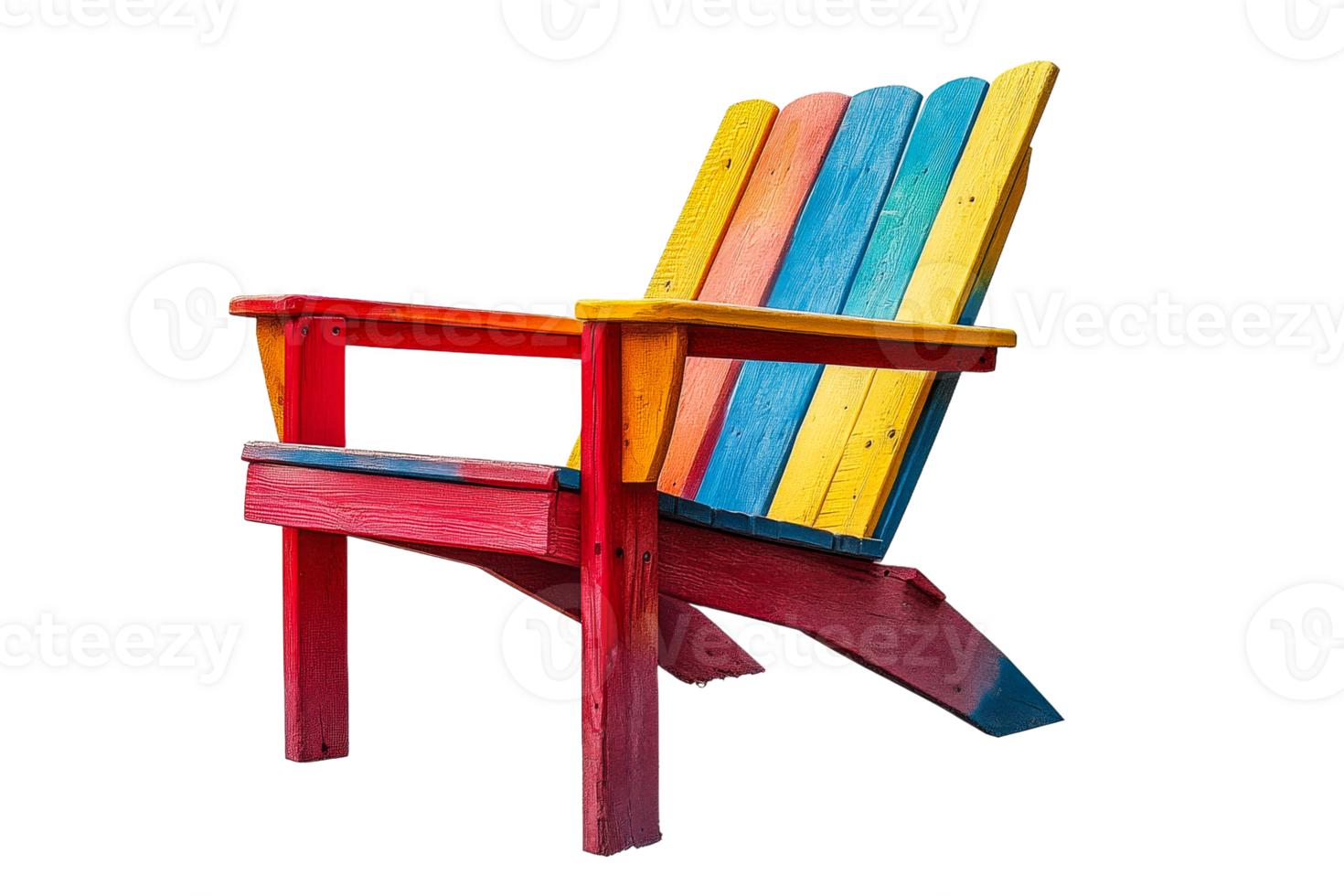 Colorful wooden chair with vibrant stripes for outdoor use png