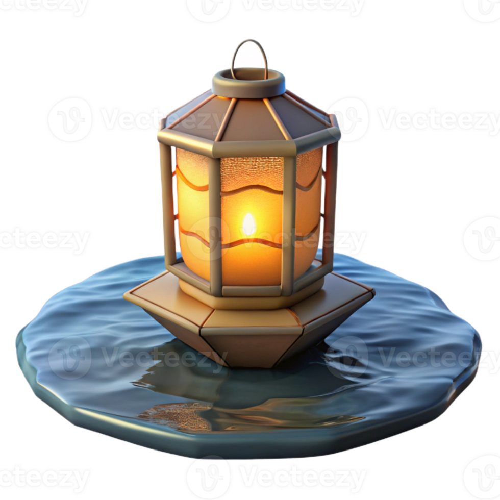serene vintage Loy Krathong Floating Lantern on Water Transparent Background genuine png