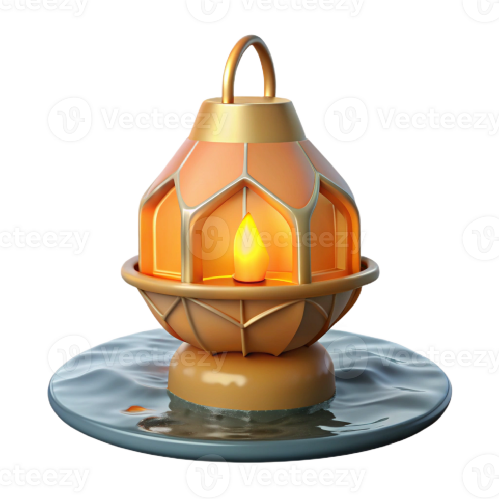 serene traditional Loy Krathong Floating Lantern on Water Transparent Background premium png