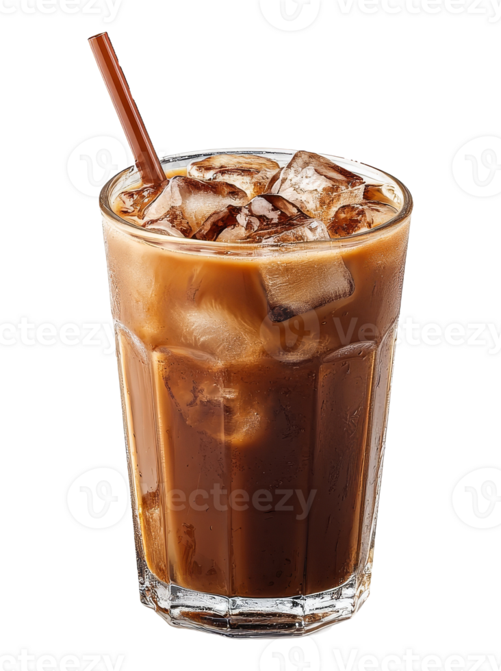 Cold brew coffee with ice and straw for refreshment png