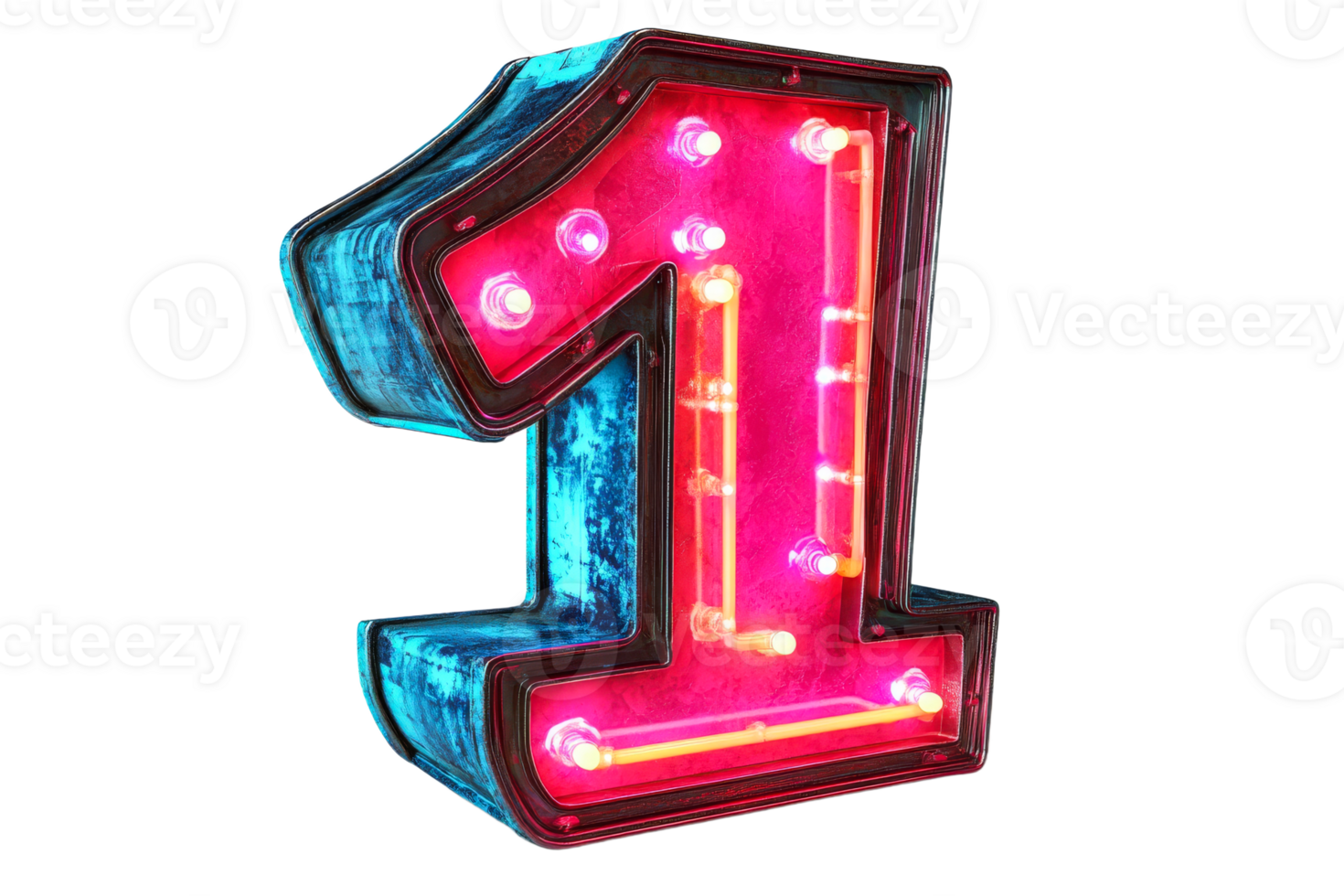 Neon number one sign with bright lights png