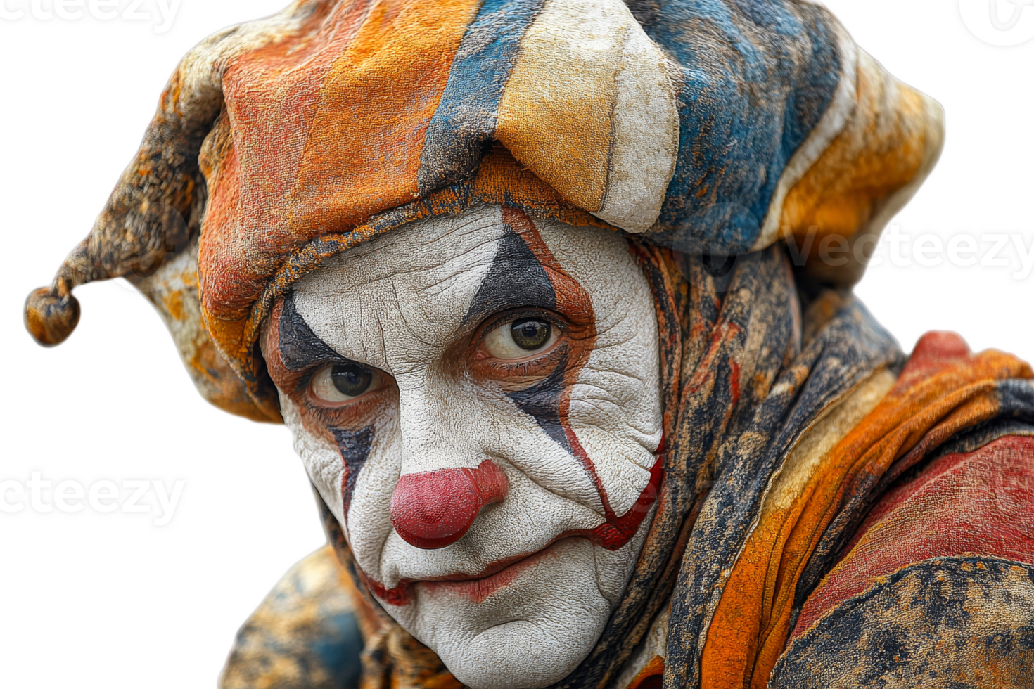 Clown with colorful costume and face paint at festival png