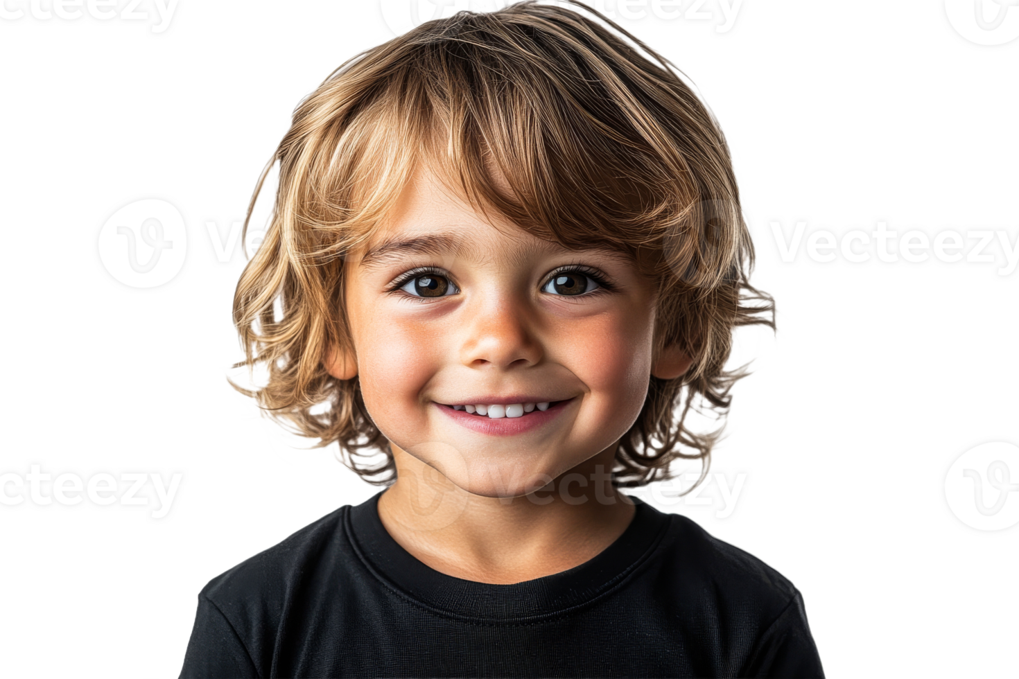 Happy child with curly hair smiling against clear background png