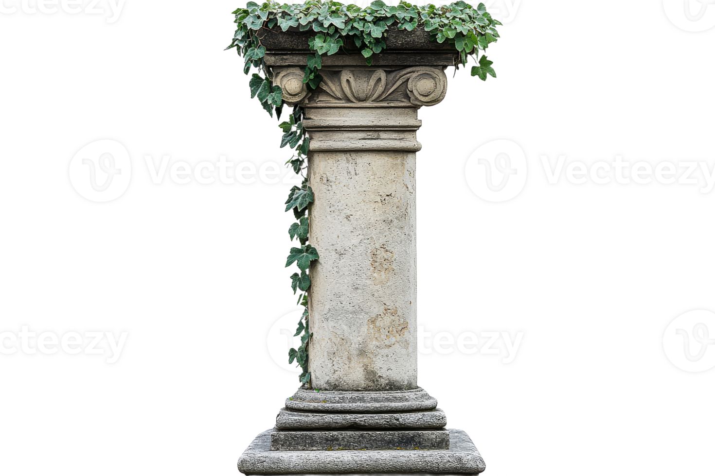 Decorative stone column with ivy on a transparent background png
