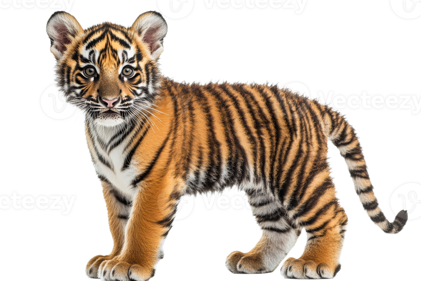 Tiger cub standing on a transparent background png
