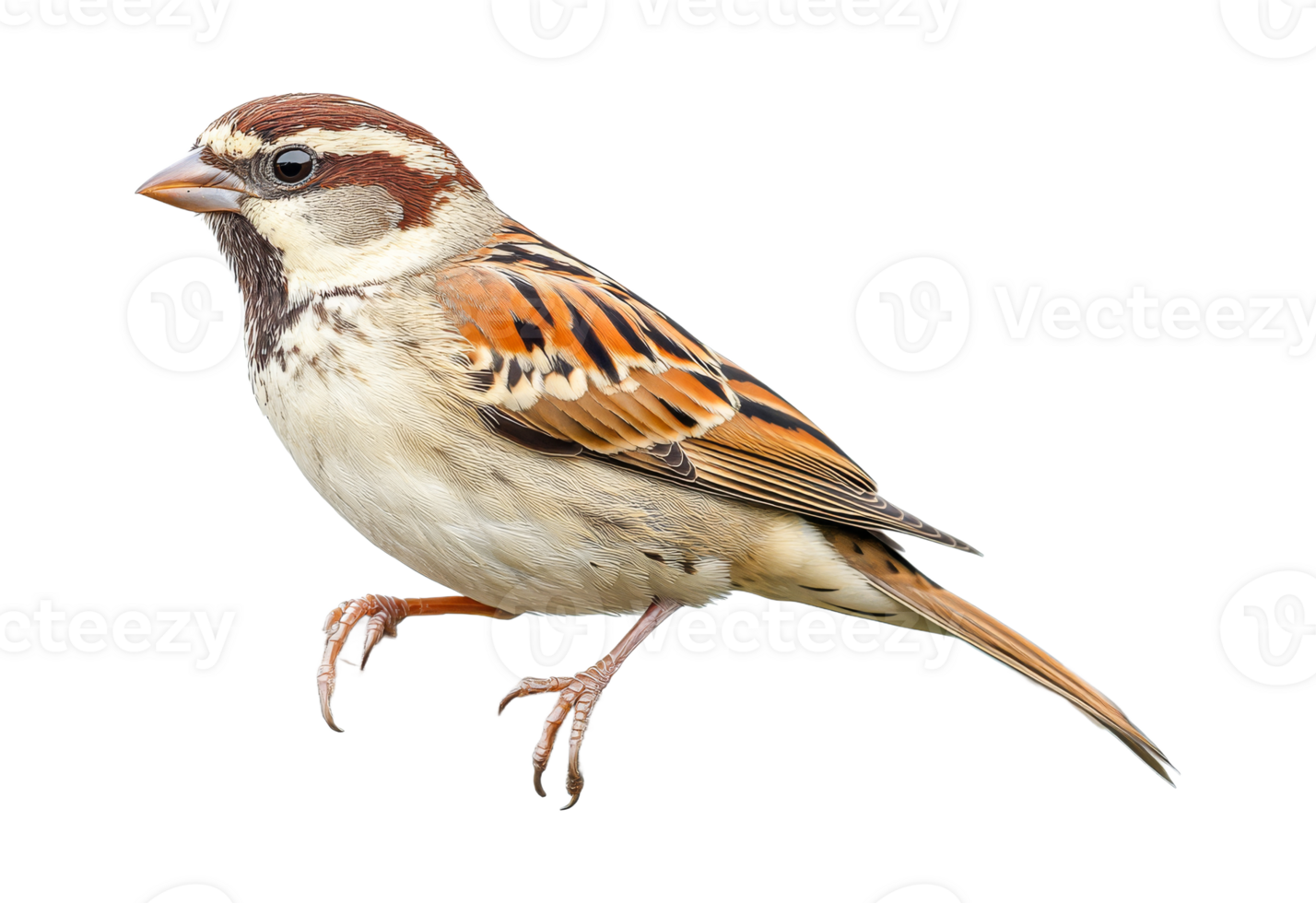 Brown sparrow hopping on a transparent background png