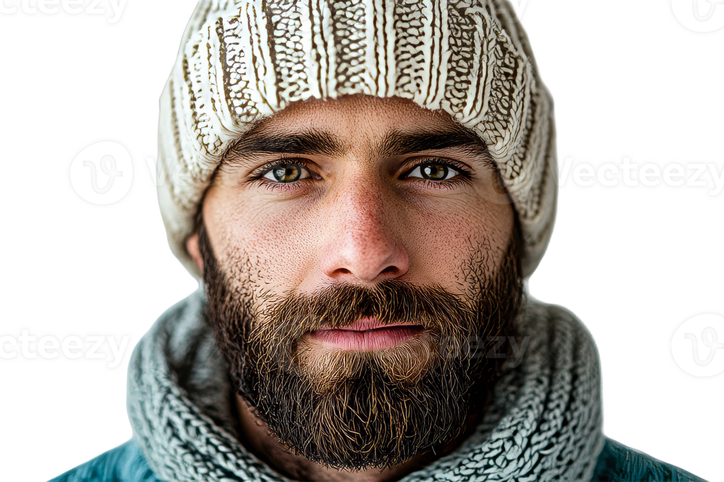 Man in knitted hat and scarf on transparent bg png
