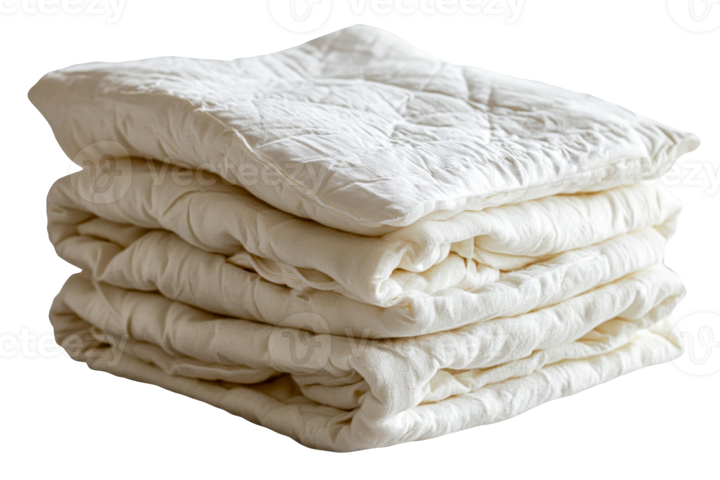Soft white blankets stacked for cozy use in living area png