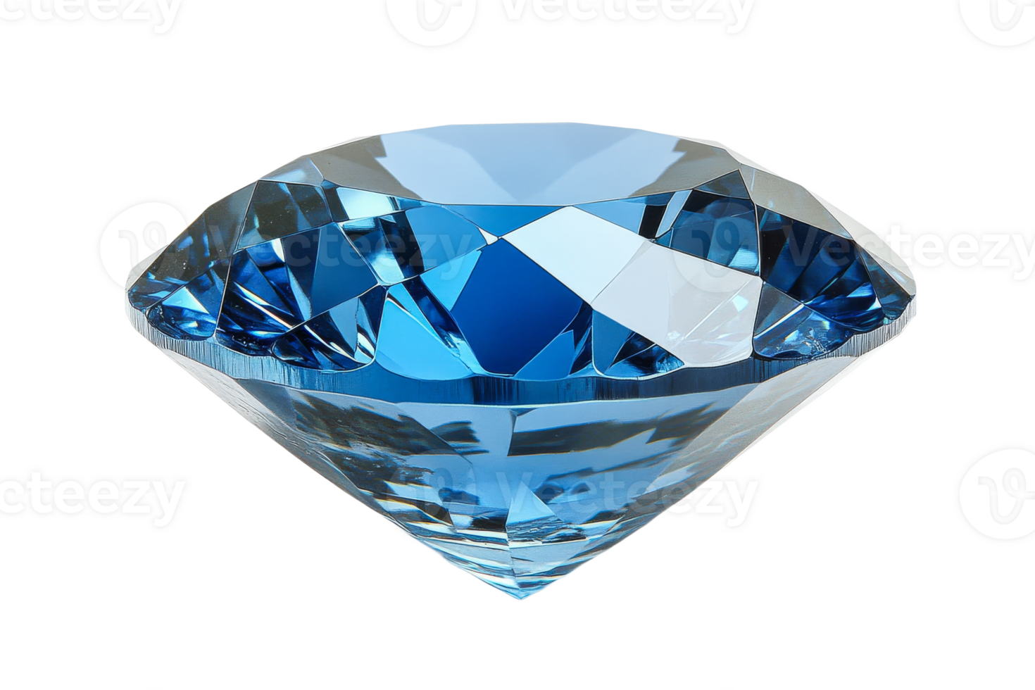 Blue diamond with clear facets on transparent background png