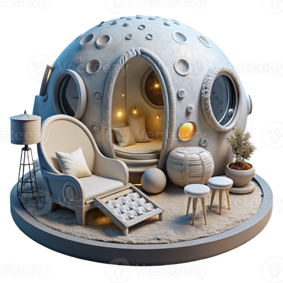 extraordinary vintage Lunar Habitat Interior Isolated with Furniture detailed png