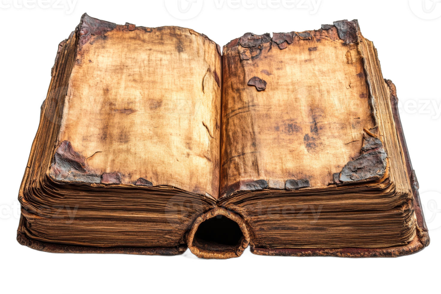 Open ancient book with worn pages and history wait png
