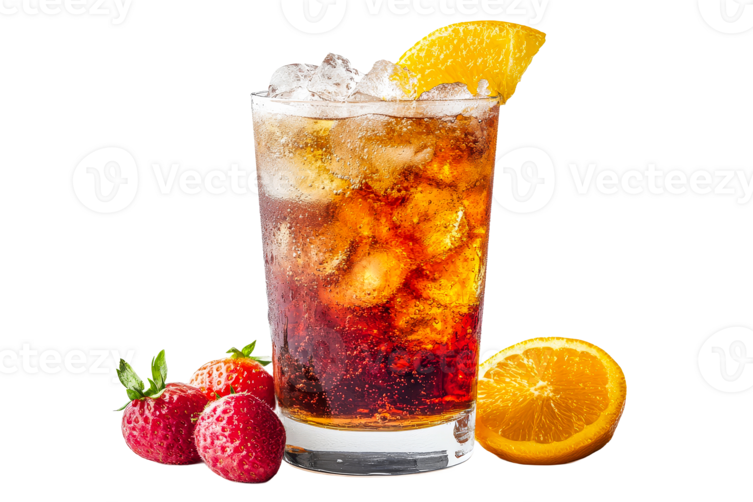 Refreshing drink served with strawberries and orange slice png