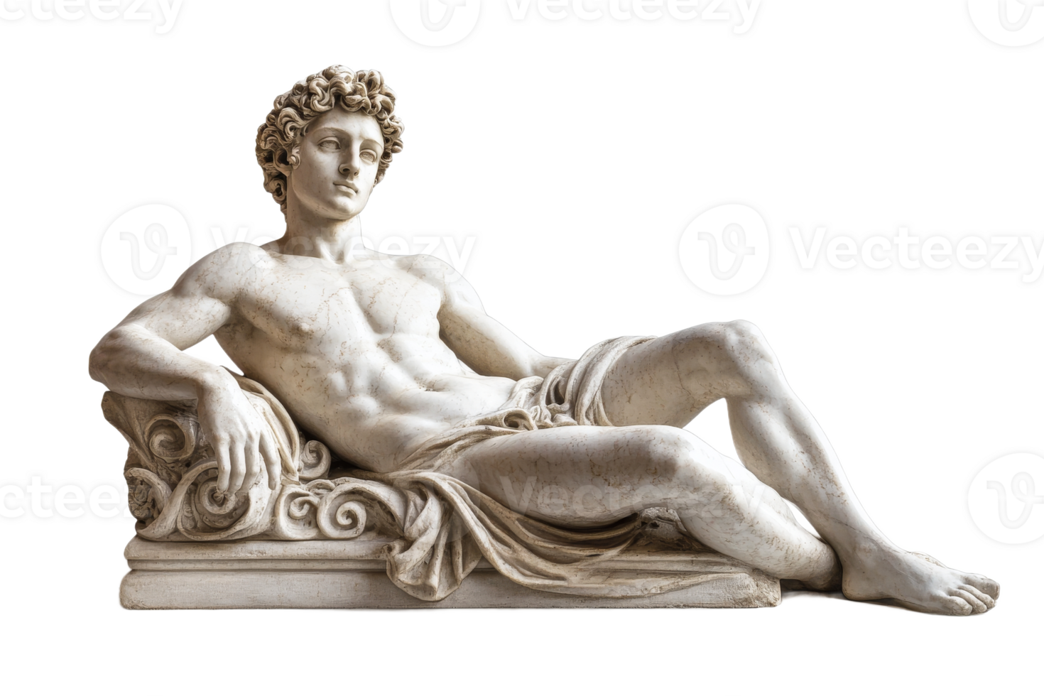 Classical sculpture of a reclining male figure with curls png