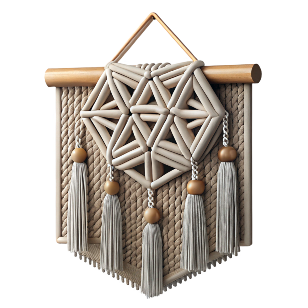 beautiful contemporary Macrame Wall Decor with Geometric Pattern Isolated Element professional png