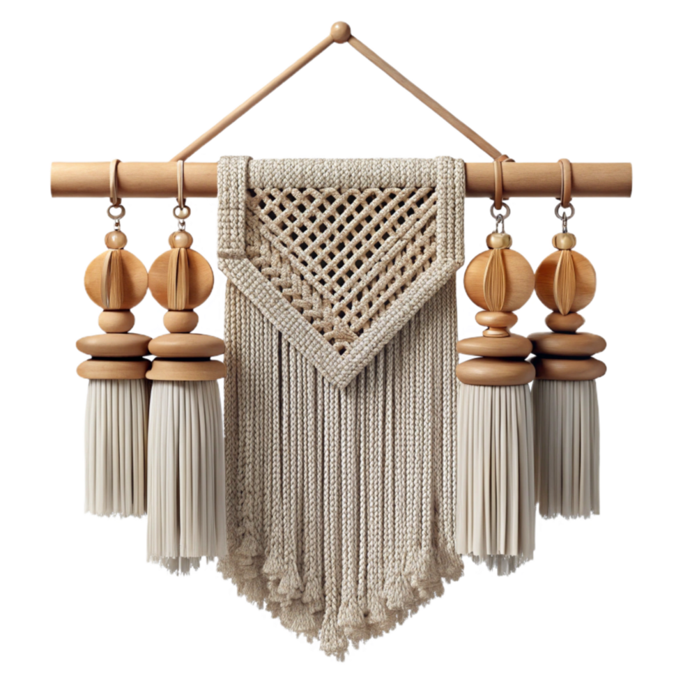 elegant classic Macrame Wall Hanging with Geometric Design Cutout high resolution png