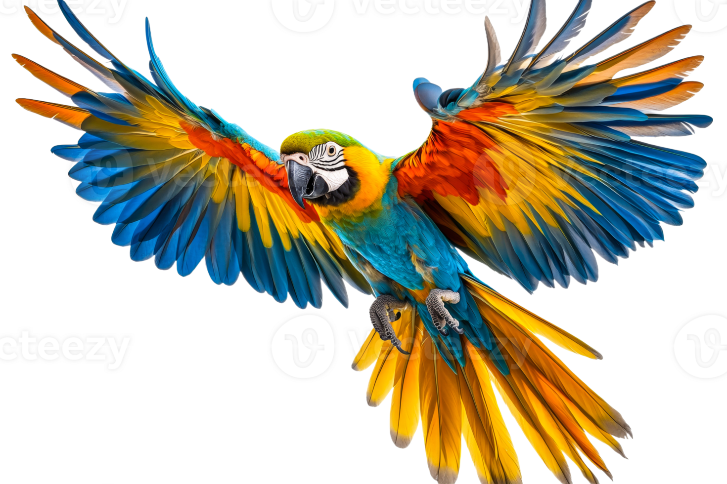 Colorful parrot soaring with outstretched wings png