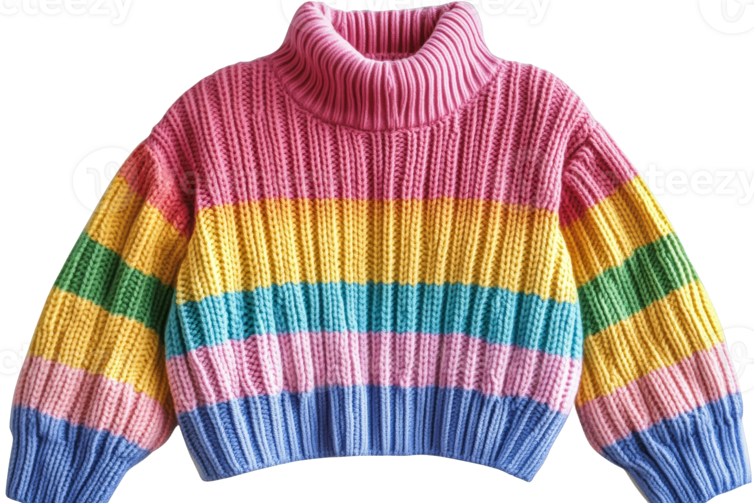 Colorful striped sweater with chunky knit design png