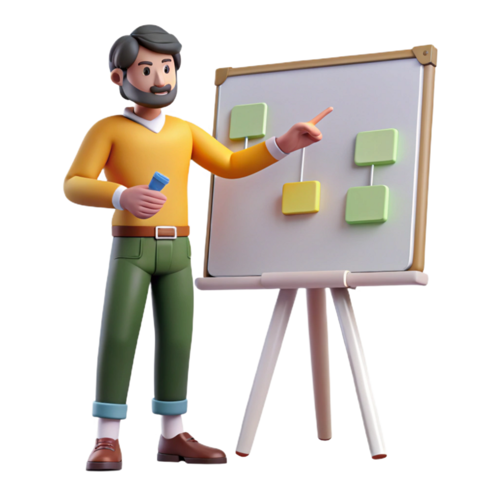 beautiful rustic Man Brainstorming at Whiteboard Cutout genuine png