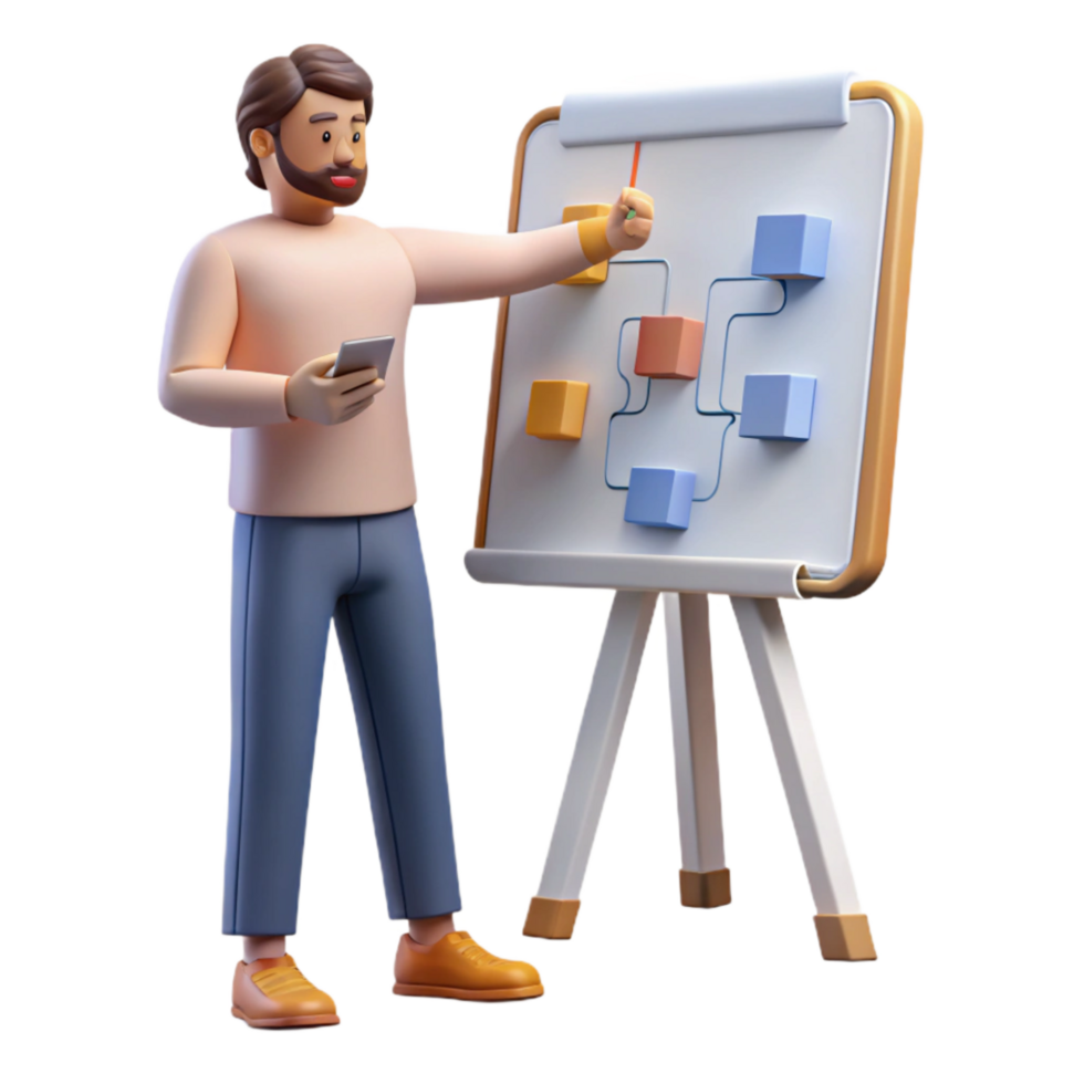 extraordinary contemporary Man Brainstorming at Whiteboard Cutout professional png