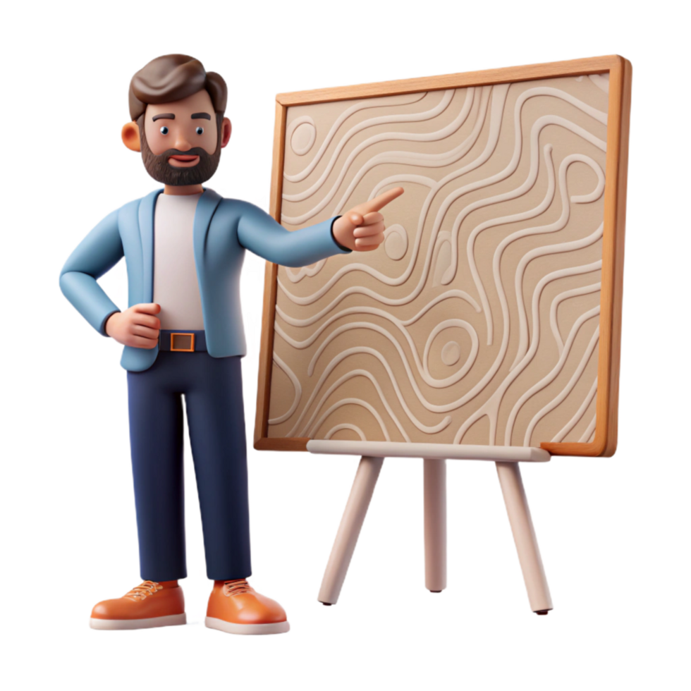 impressive artistic Man Brainstorming at Whiteboard Cutout genuine png