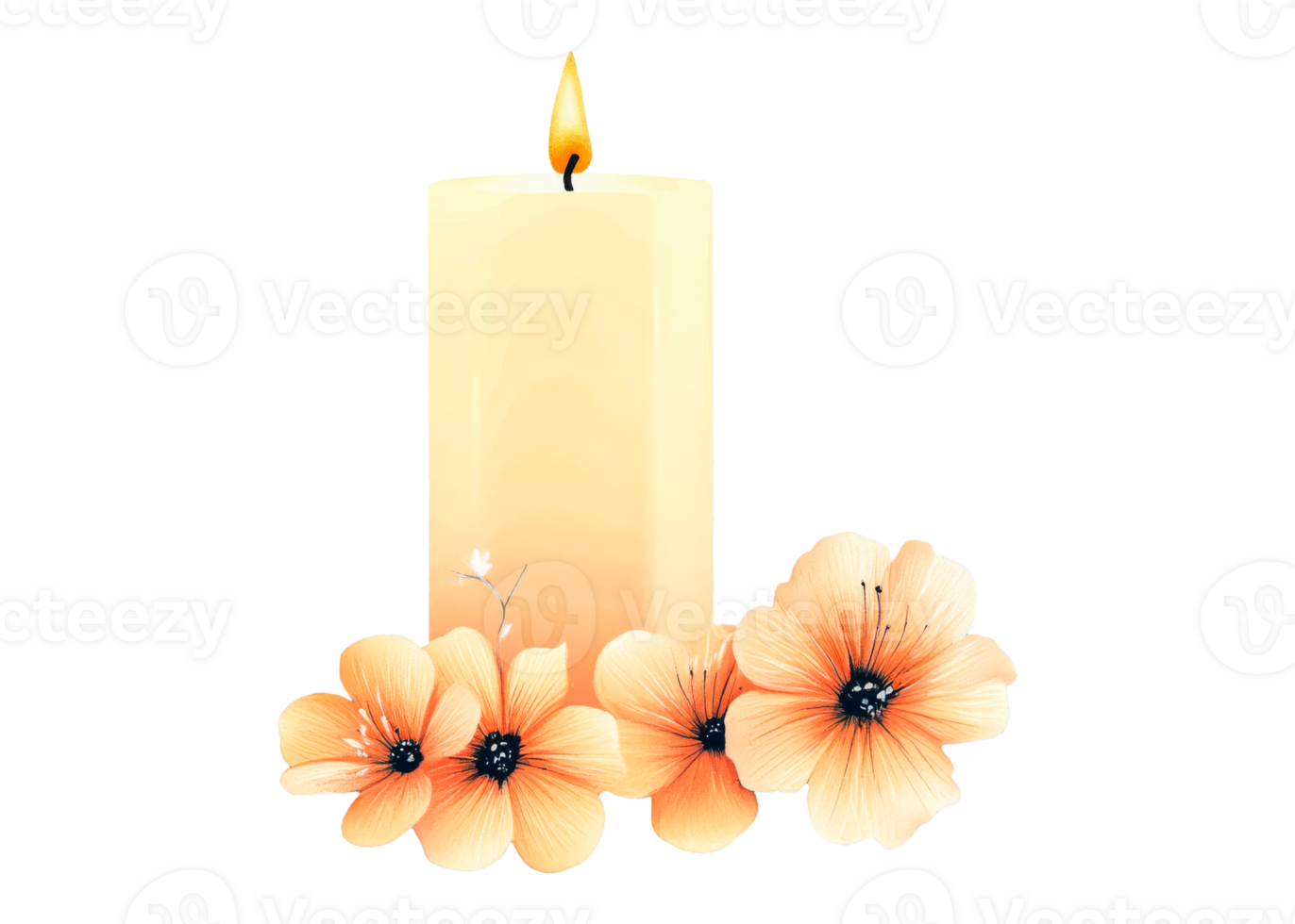 Elegant candle surrounded by soft orange flowers png