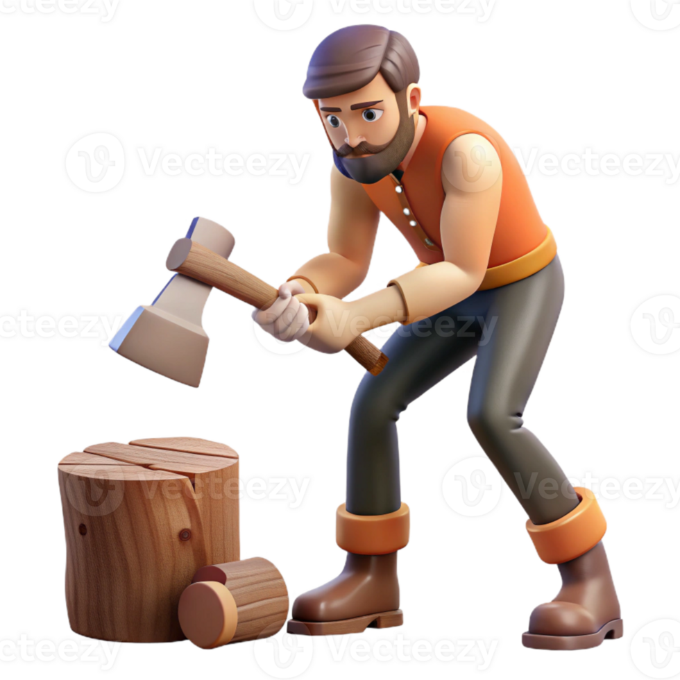 beautiful modern Man Chopping Wood Axe Swing Action Isolated high quality png