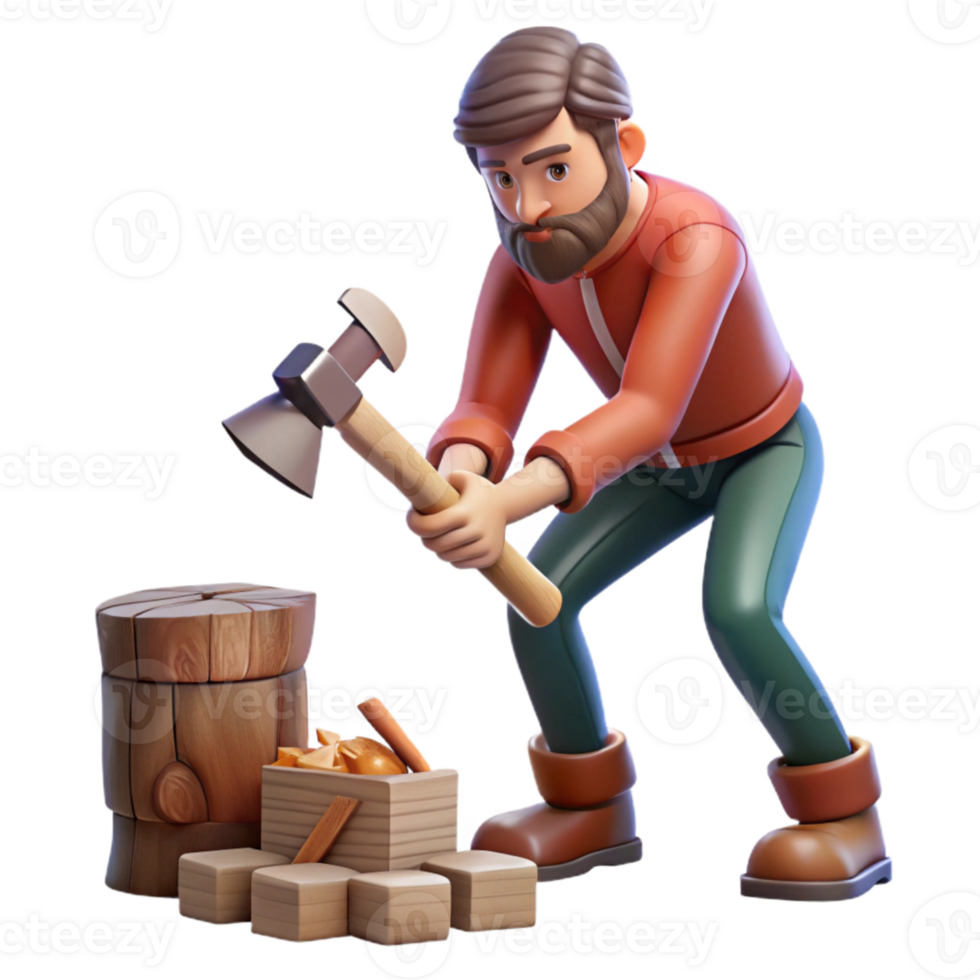 extraordinary creative Man Chopping Wood Axe Swing Action Isolated original png