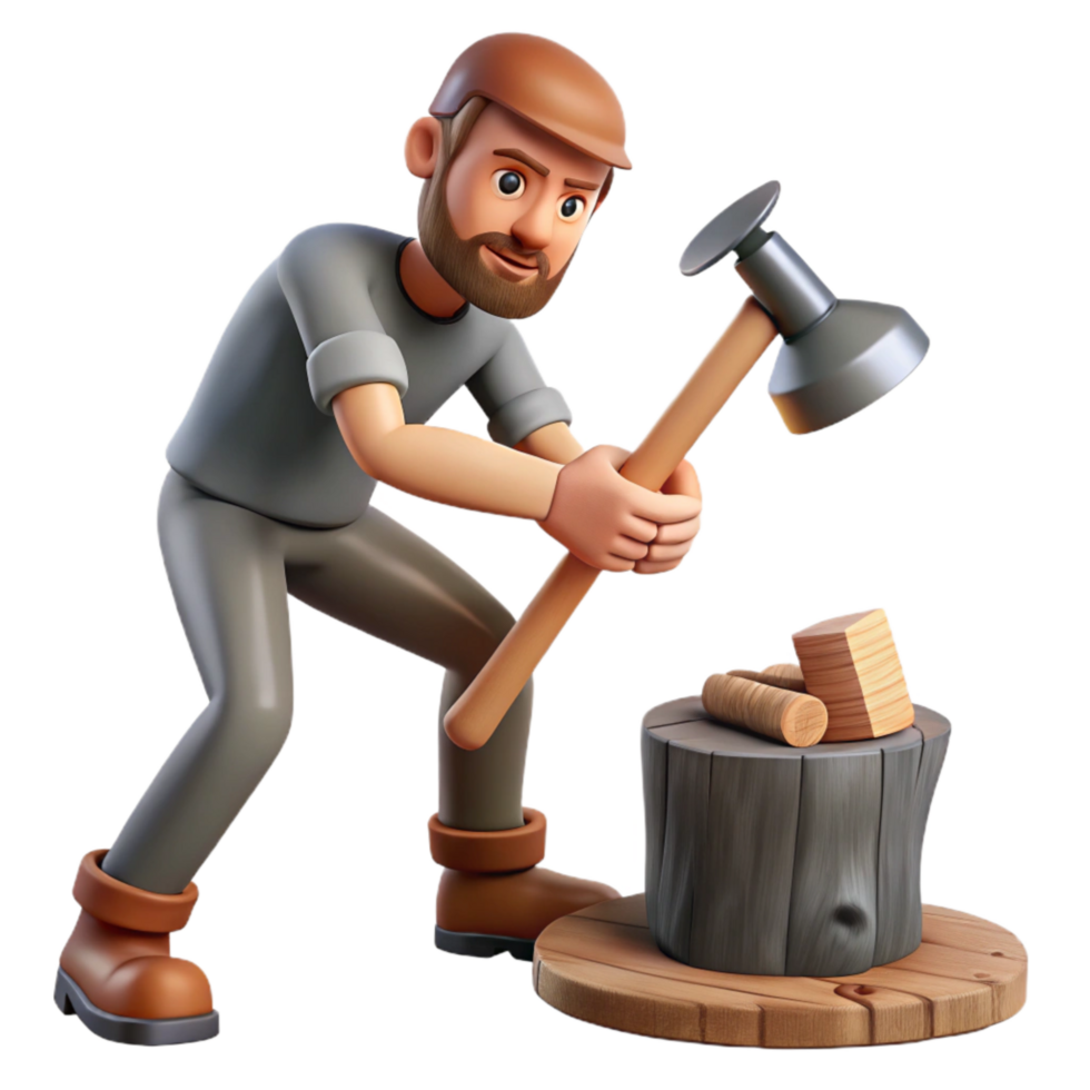 wonderful artistic Man Chopping Wood Axe Swing Action Isolated original png