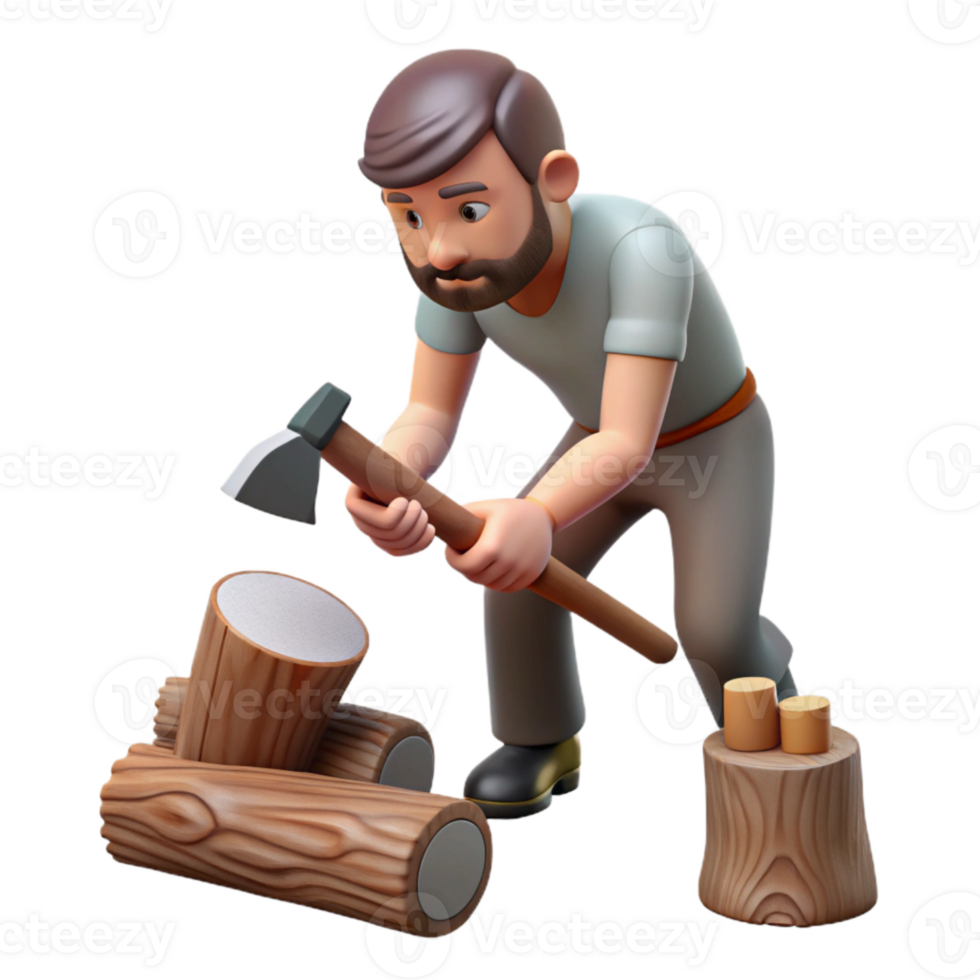 dramatic modern Man Chopping Wood Top View Transparent Background detailed png