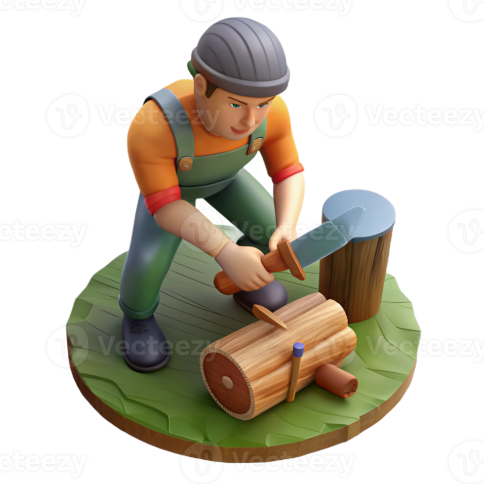 extraordinary creative Man Chopping Wood Top View Transparent Background high resolution png
