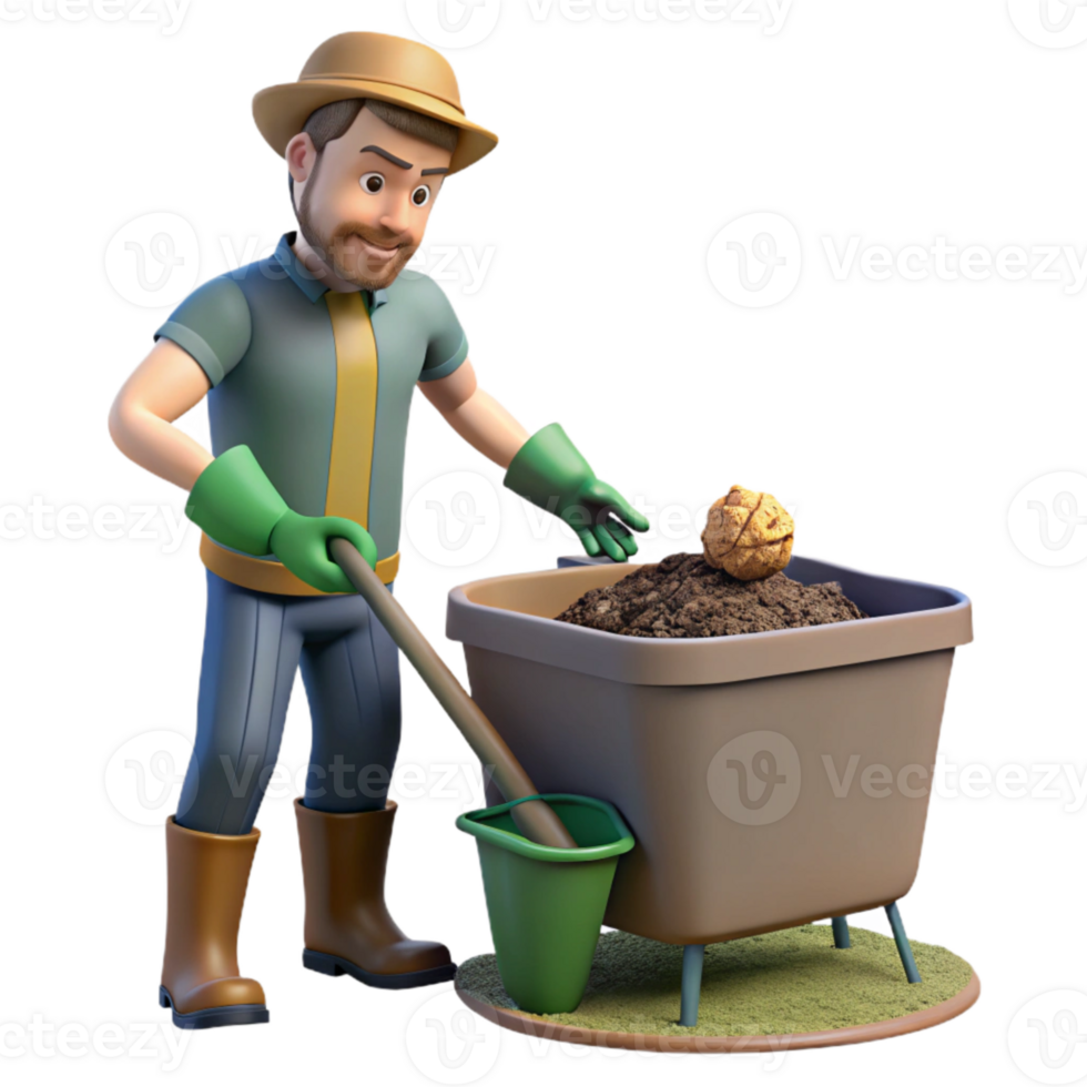 dramatic vintage Man Composting Yard Waste Side View Cutout genuine png