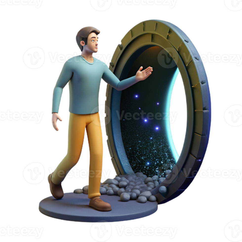 dramatic minimalist Man Disappearing Into Portal White Background Cutout exclusive png