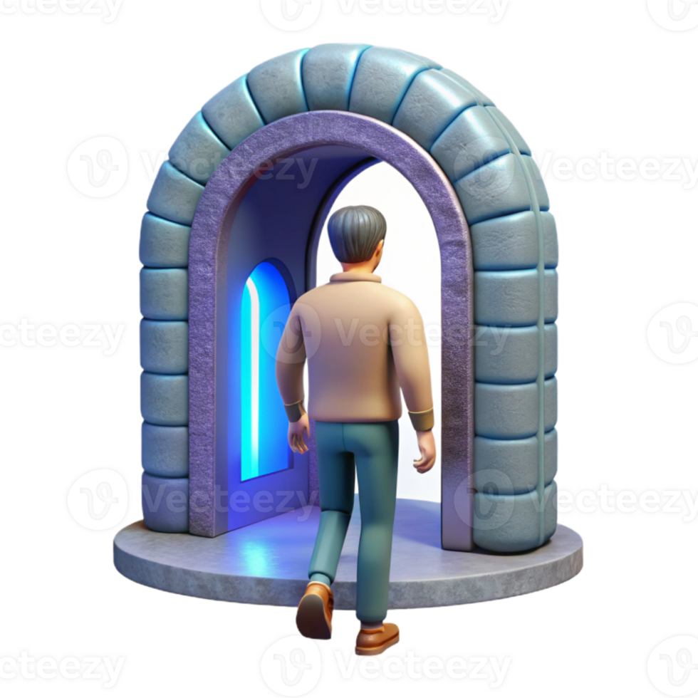 extraordinary minimalist Man Entering Portal Front View Isolated Element detailed png