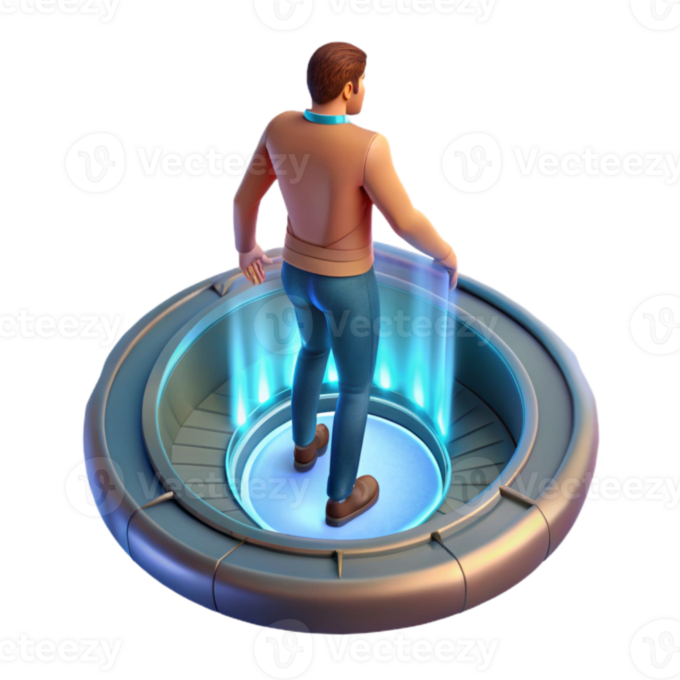 extraordinary rustic Man Entering Teleportation Platform Top View Transparent Background professional png