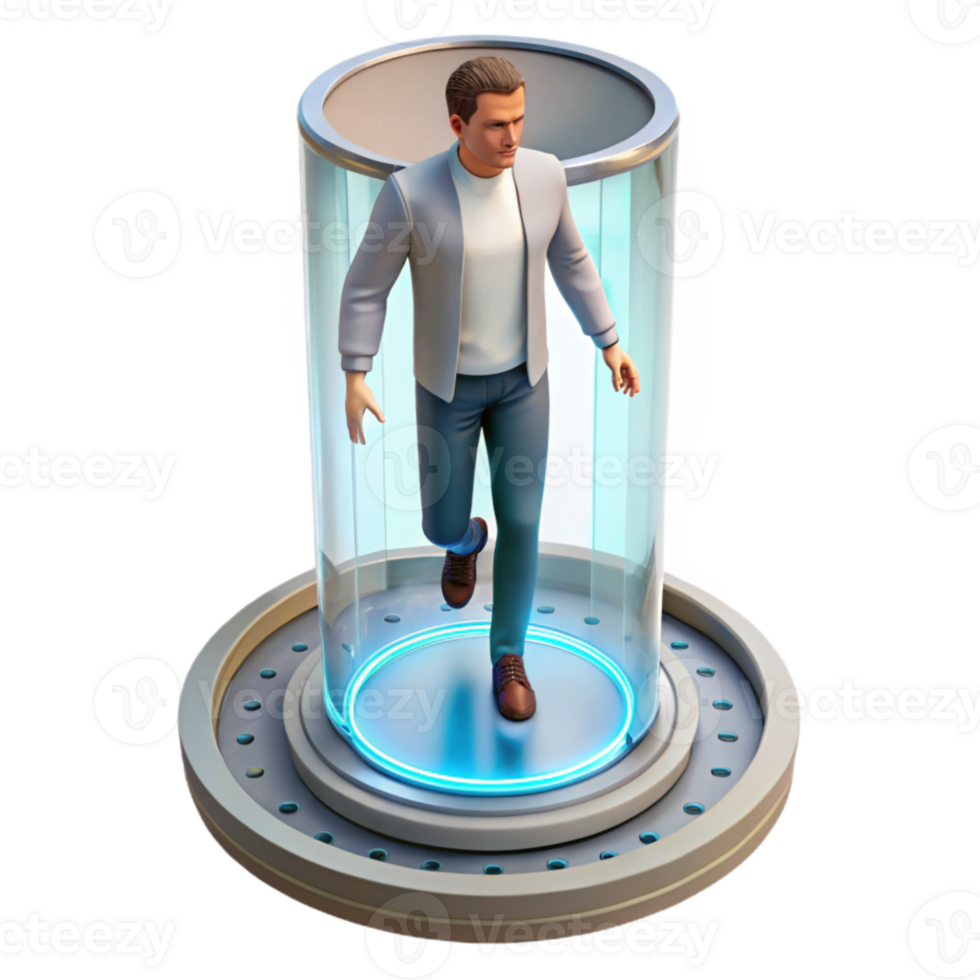 stunning rustic Man Entering Teleportation Platform Top View Transparent Background professional png