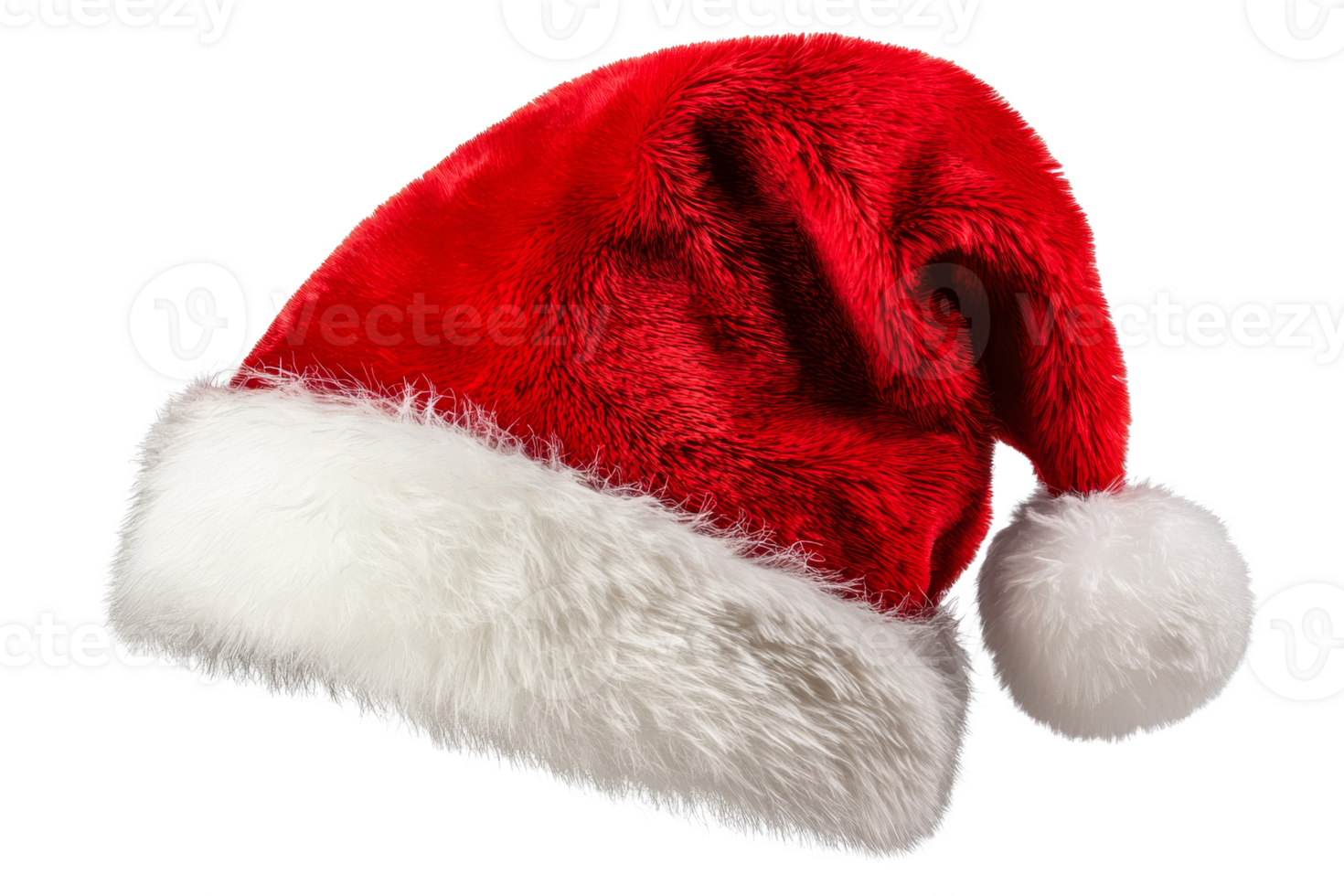 Red Christmas hat with white trim, transparent BG png