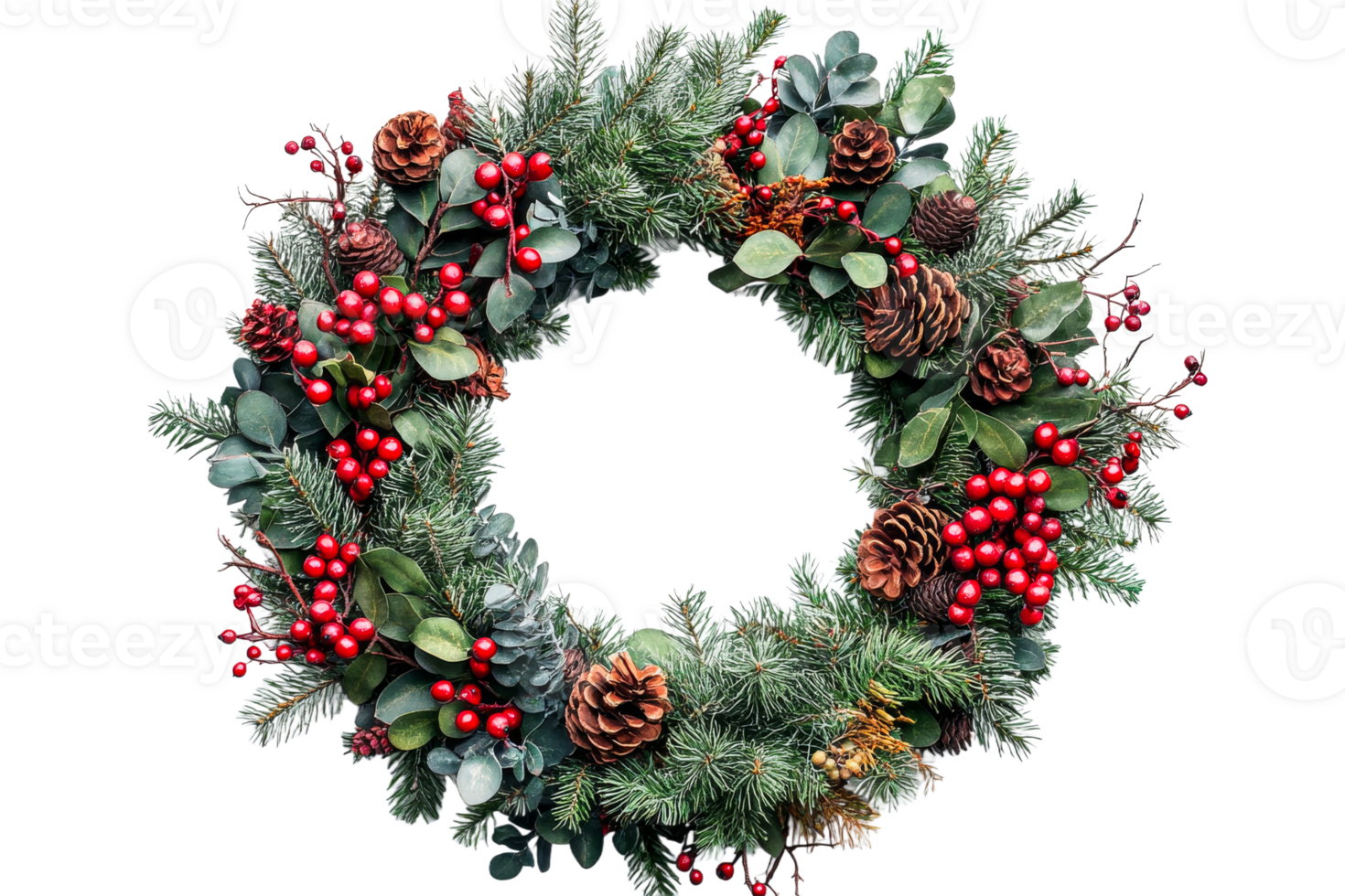 Festive wreath adorned with pinecones and berries png