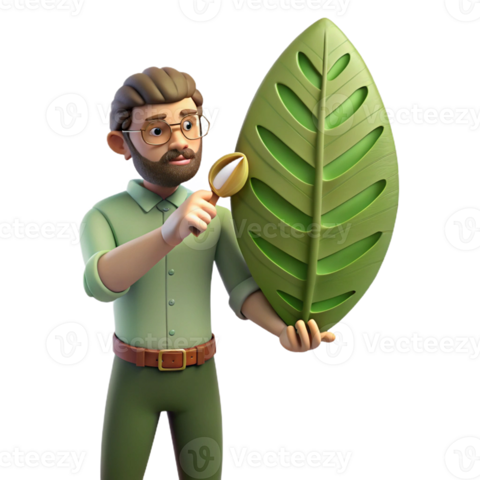 wonderful artistic Man Examining Leaf Cutout Detailed View premium png