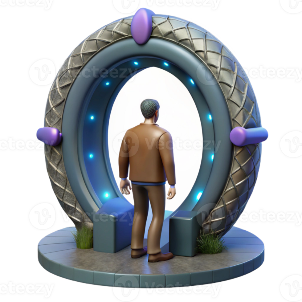 impressive minimalist Man Entering Portal Front View Isolated Element detailed png
