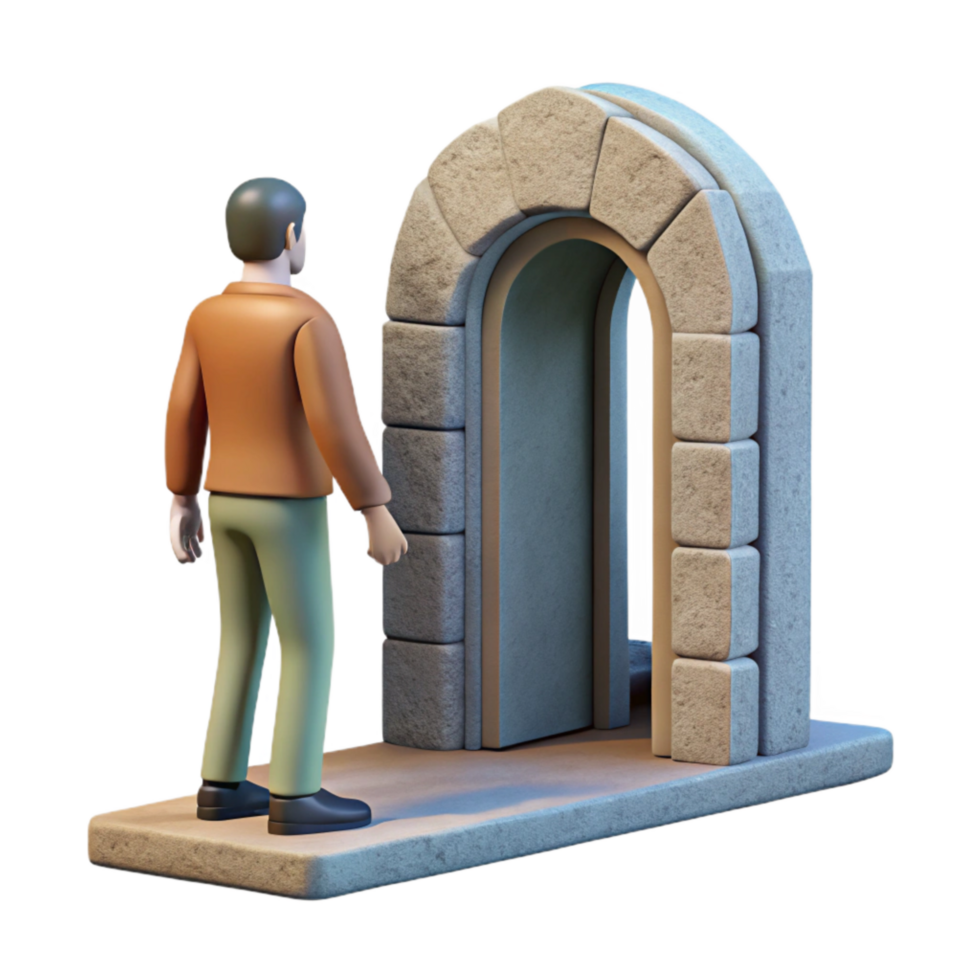 elegant minimalist Man Exiting Portal Side View Isolated Element exclusive png