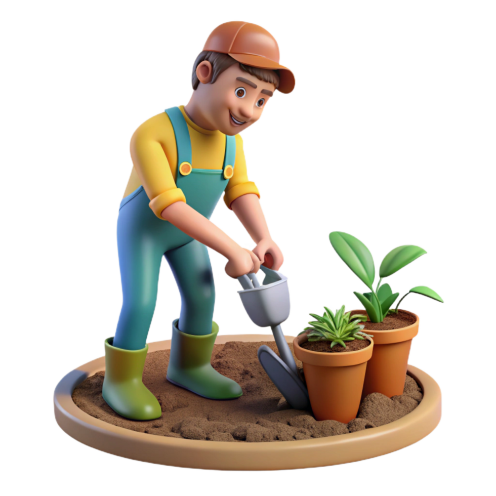 extraordinary minimalist Man Planting Seeds in Garden Isolated New Beginnings professional png